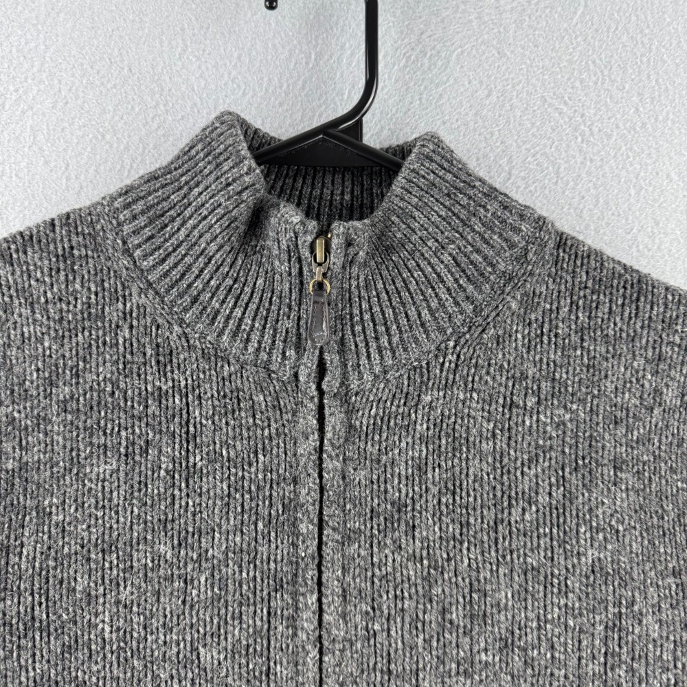 LL Bean Wool Sweater Mens Medium Gray Full Zip Flannel Lined Knit Mock Neck - Picture 2 of 14